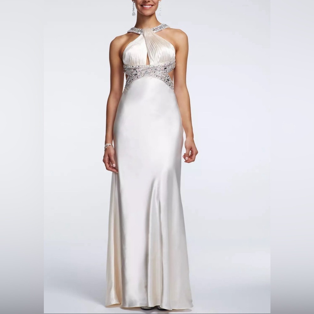 David’s Bridal Charmeuse Dress w/Beaded Straps size 2